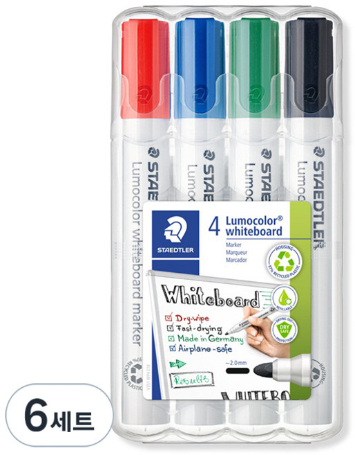 스테들러 화이트보드 마카 351WP4 4색세트, 혼합 색상, 24개입