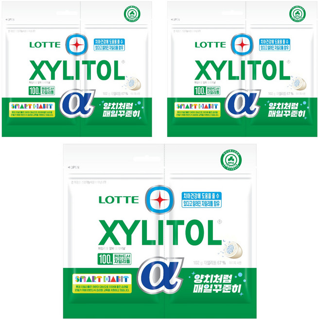 롯데자일리톨 알파 오리지날 껌 리필, 102g, 3개