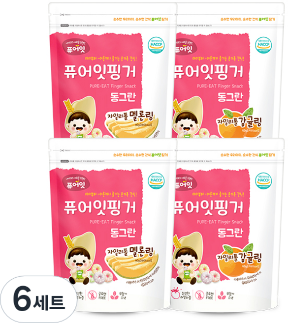 퓨어잇 핑거 동그란 자일리톨 감귤링 2p + 멜론링 2p, 6세트