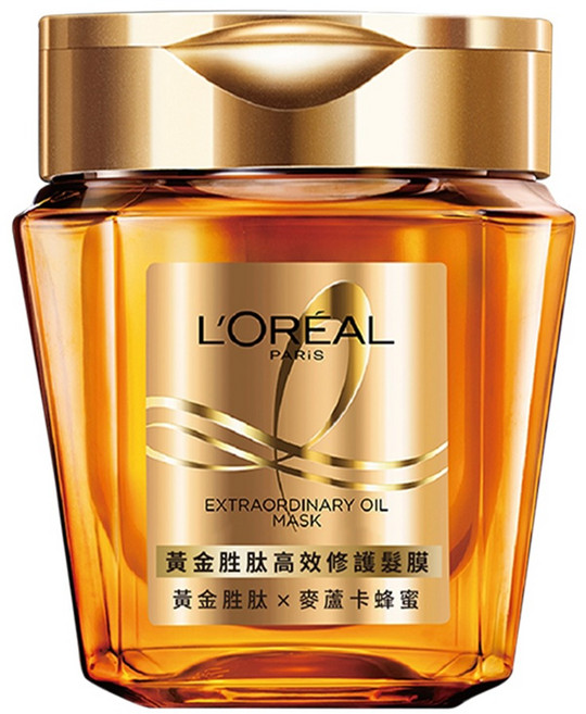 L'OREAL PARiS 巴黎萊雅 黃金胜肽高效修護髮膜 高滲透小分子高濃度 麥蘆卡蜂蜜 珍稀精油 深層滋養髮絲 染燙受損髮適用, 250ml, 1件