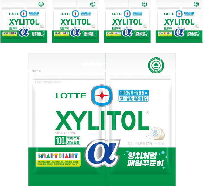 롯데자일리톨 알파 오리지날 껌 리필, 102g, 5개