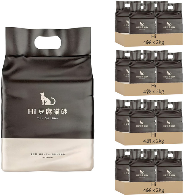 Hi Cat Litter 豆腐貓砂 礦砂混豆腐砂, 2kg, 16袋, 竹炭