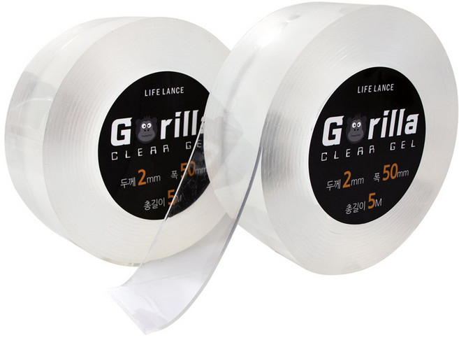 고릴라 클리어겔 초강력 방수 실리콘 양면 테이프 2mm x 50mm x 5m, 2개