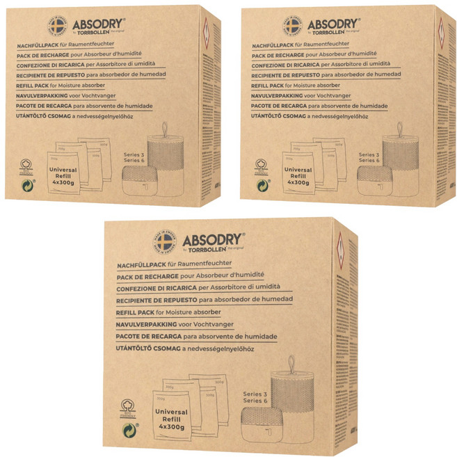 ABSODRY by TORRBOLLEN 除濕劑補充包 Series3適用 4包, 300g, 3盒