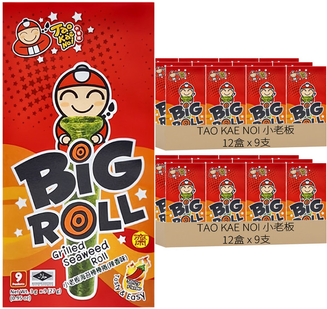 TAO KAE NOI 小老板 海苔棒棒捲 辣香味 9入, 27g, 24盒