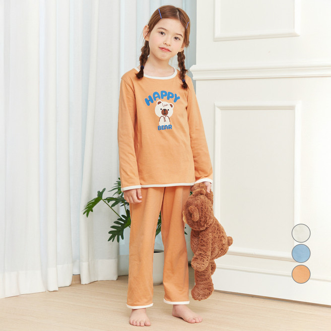 롤리트리 아동용 30수 싱글 솔리드 배색 포인트 9부 실내복 상하의 세트