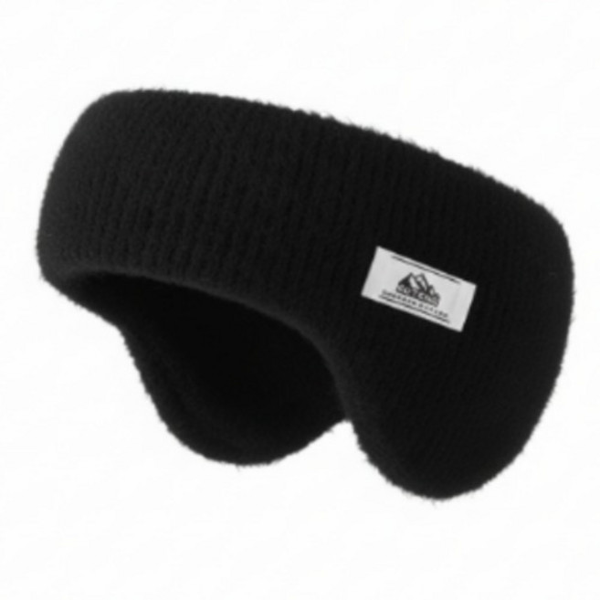 디스티프 겨울 방한 이중 보온 헤어밴드 털귀마개, 블랙, 1개