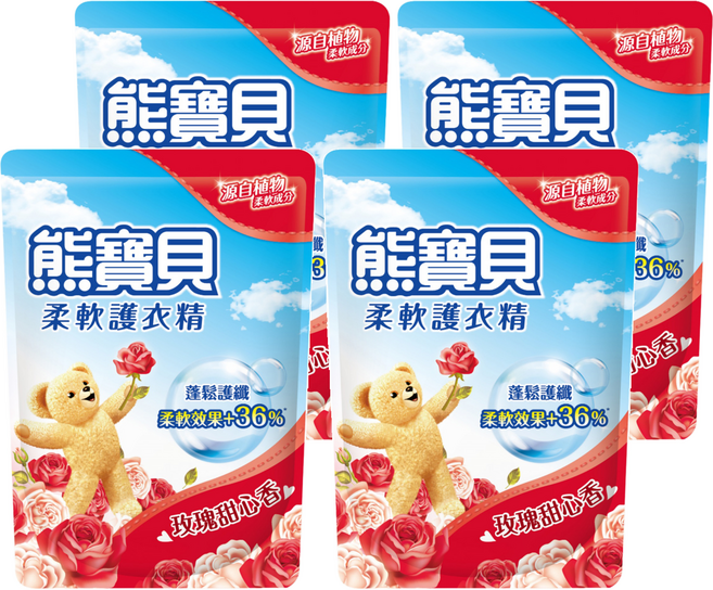 Snuggle 熊寶貝 衣物柔軟精 補充包 玫瑰甜心香, 1.84L, 4包