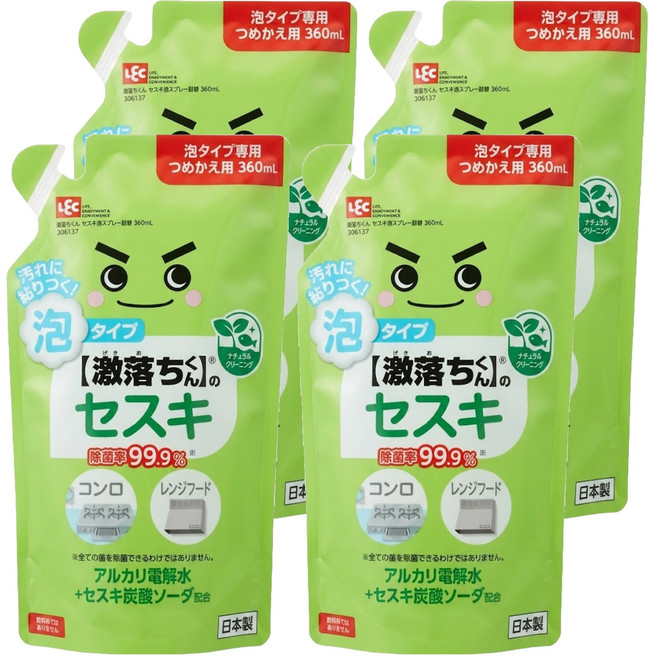 LEC 激落君 倍半碳酸鈉電解水泡沫噴霧清潔劑 補充包, 360ml, 4包