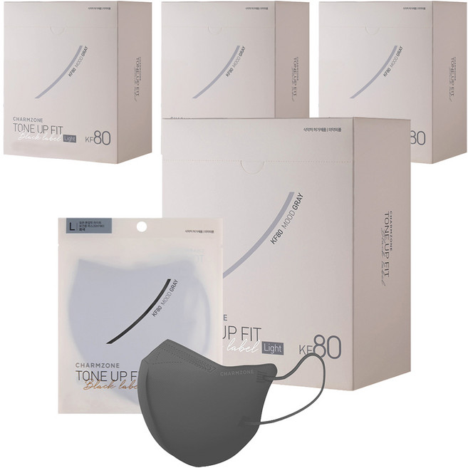 참존 톤업핏 블랙라벨 라이트 KF80 마스크 대형, 25개입, 4개, 무드그레이