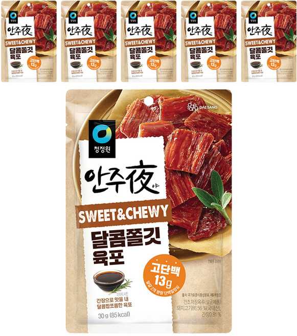 청정원 바로 eat 안주夜 달콤쫄깃 육포, 30g, 6개