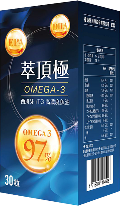 橙姑娘 萃頂極 omega-3 挪威深海魚油 750mg, 30顆, 1盒
