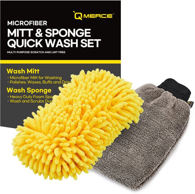 큐머스 세차용 퀵워시 세트 미트 + 스펀지, 1개, 혼합색상