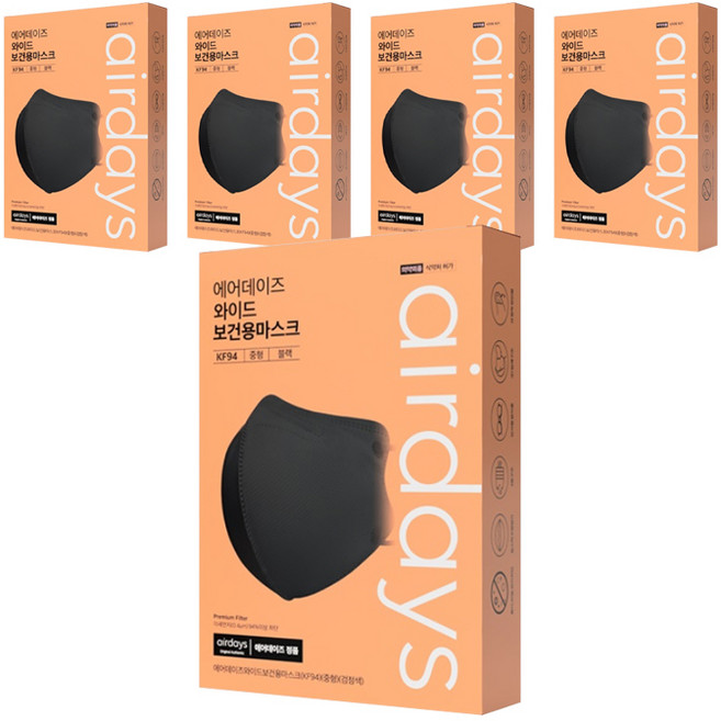 에어데이즈 와이드 마스크 중형 KF94, 10개입, 5개, 블랙