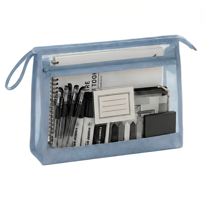 쿠말 메쉬 지퍼 파일 케이스 보조가방, 스카이 블루, 1개