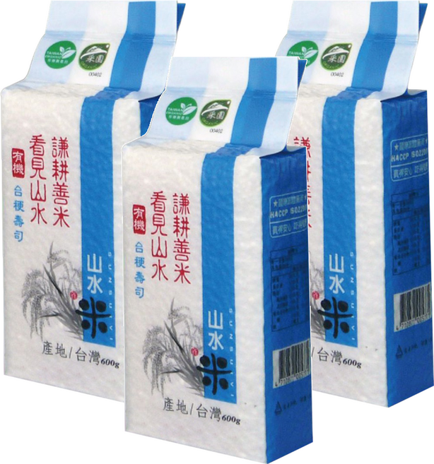 山水米 謙耕善米 有機台梗壽司米, 600g, 3個, 一等