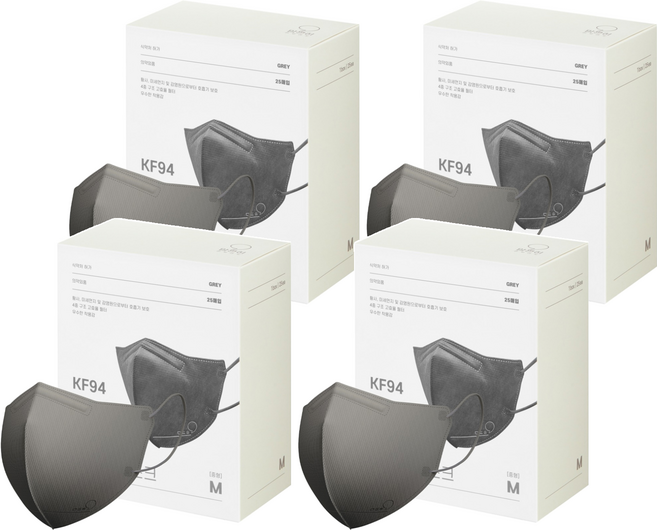 맘편히마스크 새부리형 마스크 중형 KF94, 25개입, 4개, 그레이
