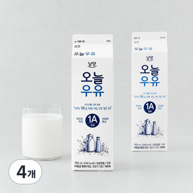 남양유업 오늘우유, 4개, 900ml