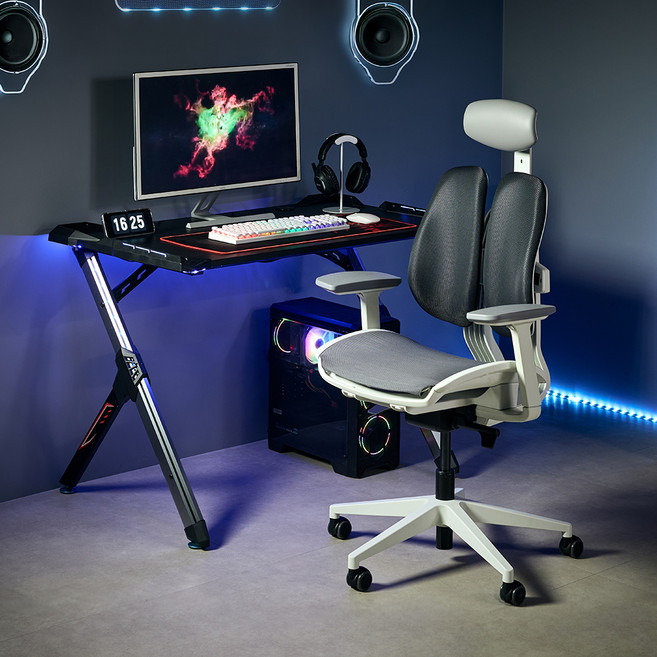 듀오백 게이밍 컴퓨터 책상 메쉬 의자 DX2-HDA-MW 방문설치, 그레이