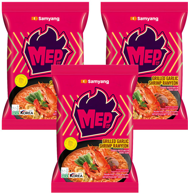 Samyang Foods 三養 大蒜鮮蝦風味湯麵 80g, 3包