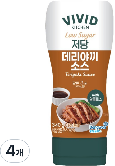 비비드키친 저당 데리야끼 소스, 340g, 4개