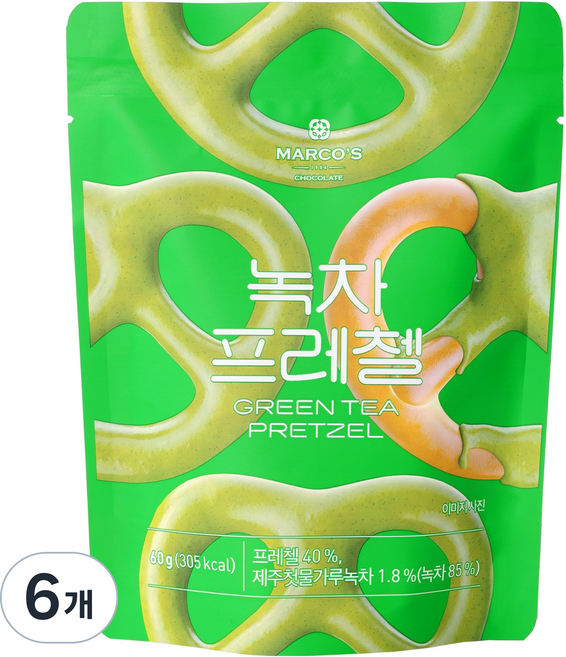 마르코스 초콜릿 녹차 프레첼, 6개, 60g