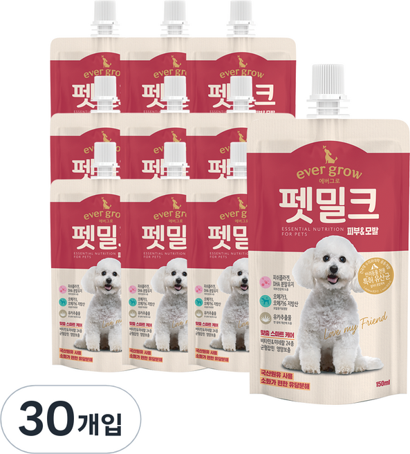 에버그로 펫밀크, 피부&모발 (피쉬콜라겐, DHA분말유지), 150ml, 30개