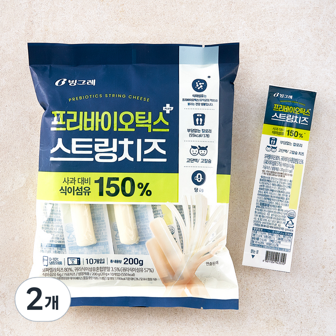 빙그레 프리바이오틱스 스트링치즈, 20g, 10개입, 2개