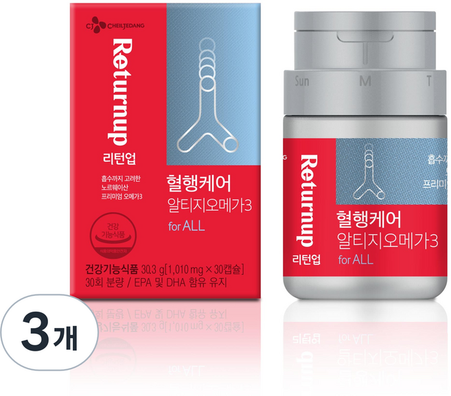 리턴업 혈행케어 알티지 오메가3 30.3g, 30정, 3개