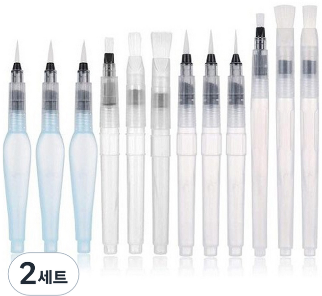 마다꾸미 수채화 워터 브러쉬 펜 납짝 6종 + 뾰족 6종 세트 B형, 2세트, 12종