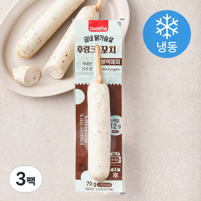 굽네 닭가슴살 후랑크 꼬치 블랙페퍼 (냉동), 70g, 3팩