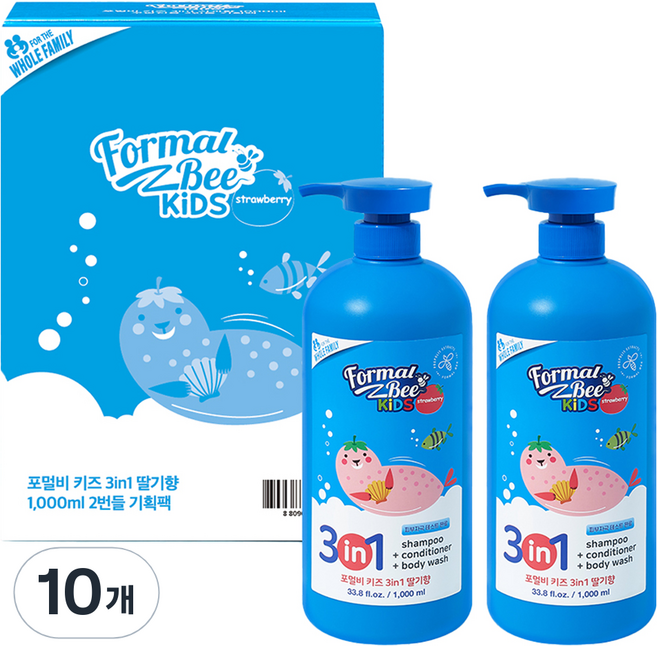 포멀비키즈 3in1 바디워시 딸기향, 1L, 10개