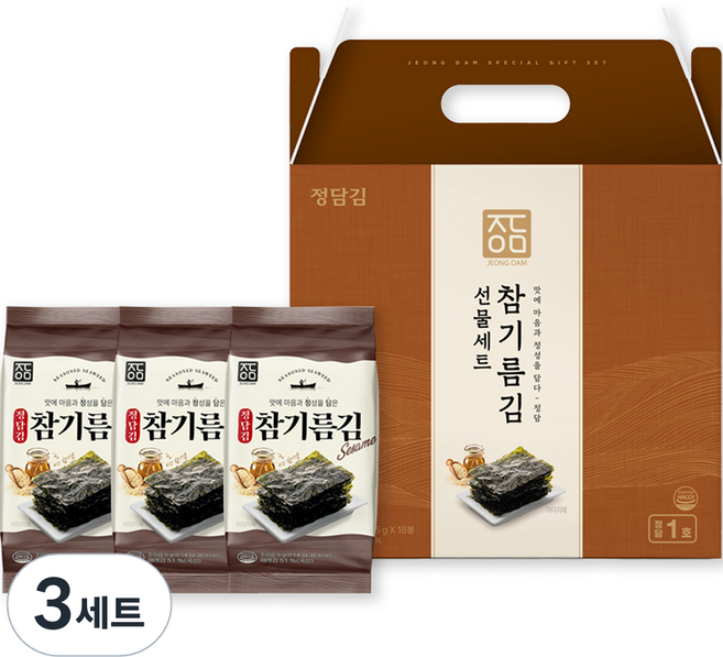 정담김 정담 참기름김 1호 선물세트 18p, 3세트