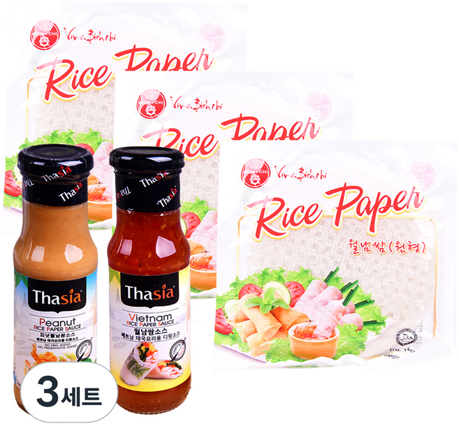 라이스 페이퍼 16cm 100g x 3p + 타이시아 월남쌈 소스 175g + 피넛 월남쌈 소스 175g 세트, 3세트