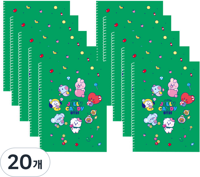 STUDIO EIGHT BT21 線圈橫線筆記本, 綠色, 20個