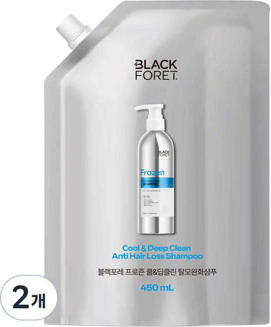 블랙포레 프로즌 두피 쿨 앤 딥클린 탈모 증상 완화 샴푸 리필, 2개, 450ml
