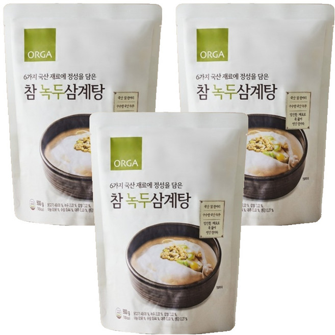 올가홀푸드 참 녹두삼계탕, 900g, 3개