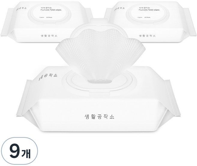 생활공작소 비데 물티슈 캡형, 60매, 9개