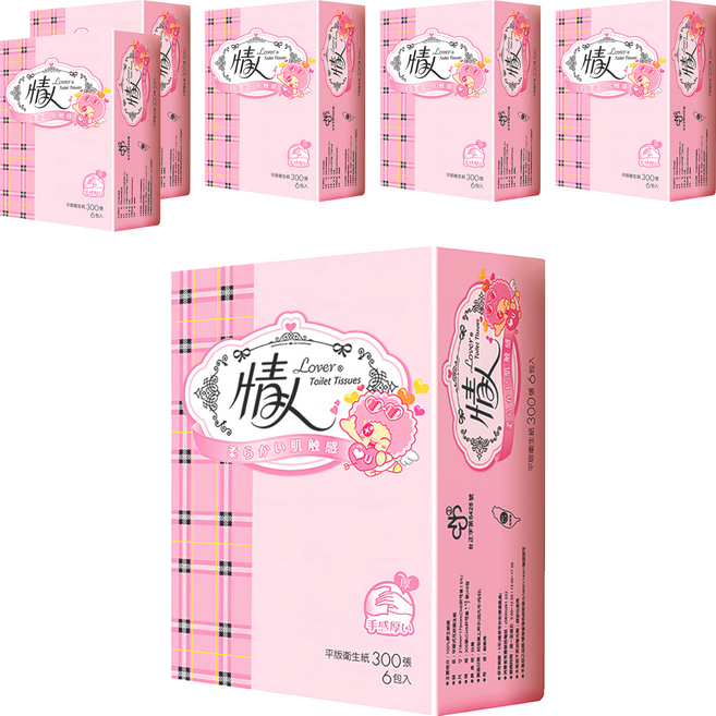 情人 平版衛生紙, 300張, 6包, 6袋