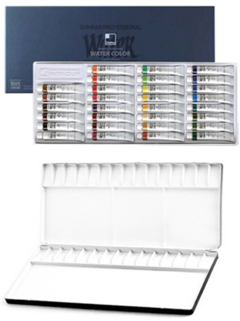 신한화구 전문가용 수채화물감 + 홍일아트 수채화 파레트 No430 세트, 30색
