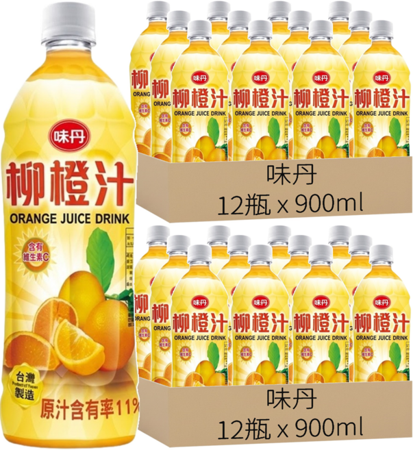 味丹 柳橙汁, 900ml, 24瓶