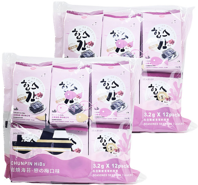 chun pin 雋品 岩燒海苔 梅子 12包, 38.4g, 2袋