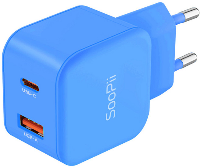 수피 비비드 컬러 USB A C타입 25W 듀얼 PD PPS 초고속 충전기 Z21, 블루, 1개