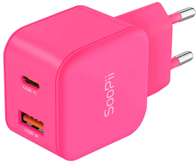 수피 비비드 컬러 USB A C타입 25W 듀얼 PD PPS 초고속 충전기 Z21, 핑크, 1개