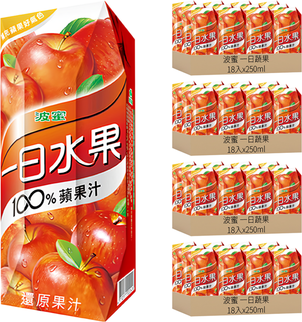 波蜜 一日蔬果 100%蘋果汁, 250ml, 72入