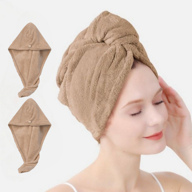 비타벨로 도톰한 극세사 수건 드라이 헤어타올 38 x 60 cm, 베이지, 2개