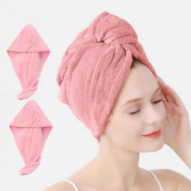 비타벨로 도톰한 극세사 수건 드라이 헤어타올 38 x 60 cm, 핑크, 2개