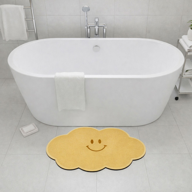 MF스토어 스마일 구름 규조토 발매트, 옐로우