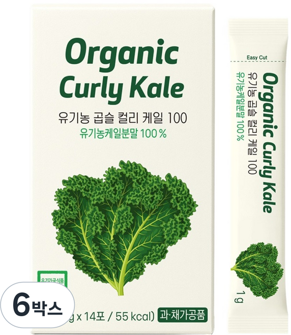 이롭 유기농 곱슬 컬리케일 100 분말 스틱, 14회분, 6개