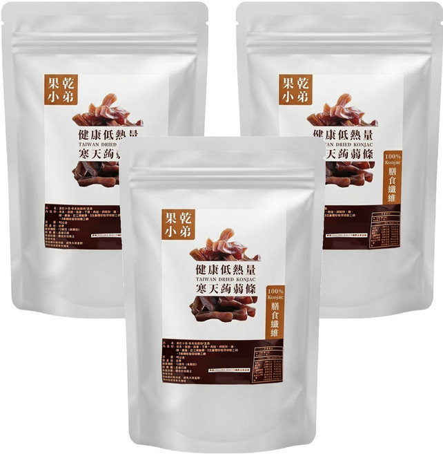果乾小弟 寒天蒟蒻條 Q彈咀嚼力 增加飽足感 膳食纖維 高纖 全素可用 喝茶 喝酒必備 低熱量, 90g, 3包